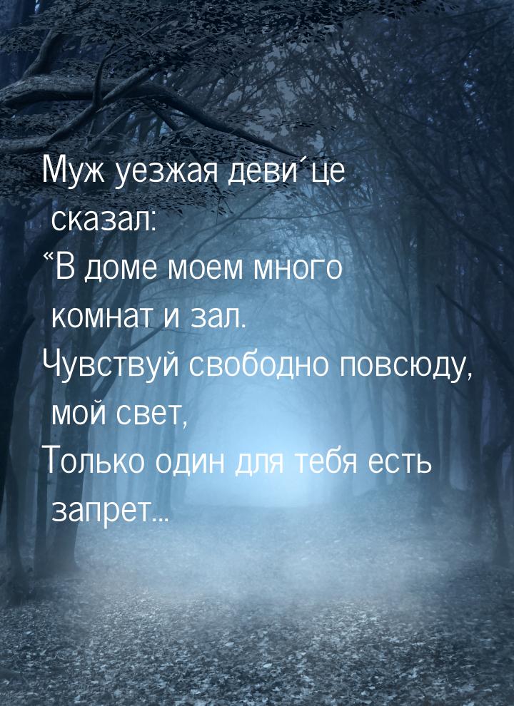 Муж уезжая деви́це сказал: В доме моем много комнат и зал. Чувствуй свободно повсюд