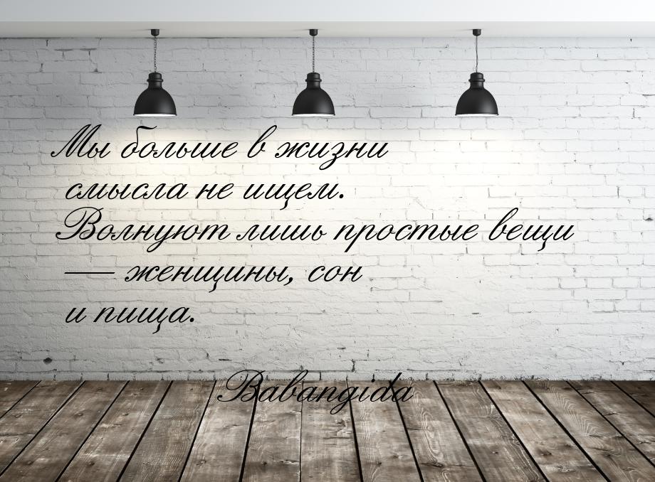 Мы больше в жизни смысла не ищем. Волнуют лишь простые вещи  женщины, сон и пища.