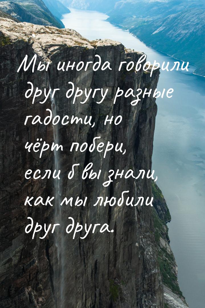 Мы иногда говорили друг другу разные гадости, но чёрт побери, если б вы знали, как мы люби