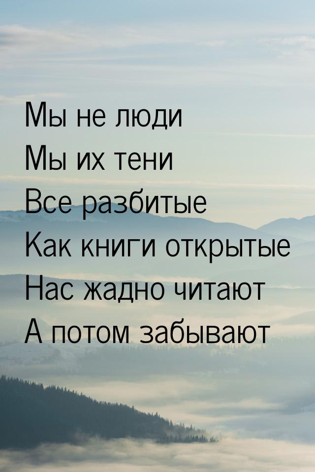 Мы не люди Мы их тени Все разбитые Как книги открытые Нас жадно читают А потом забывают