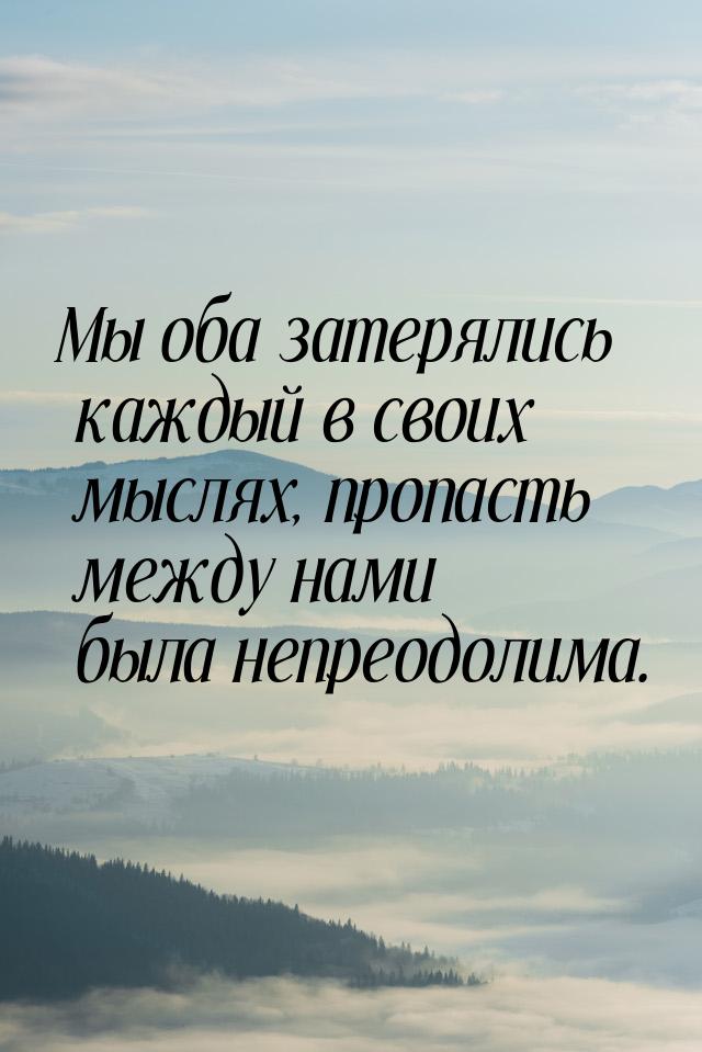 Мы оба затерялись каждый в своих мыслях, пропасть между нами была непреодолима.