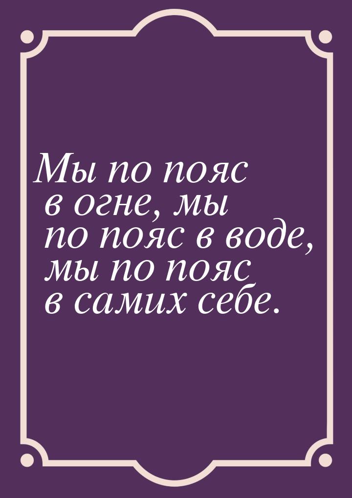 Мы по пояс в огне, мы по пояс в воде, мы по пояс в самих себе.