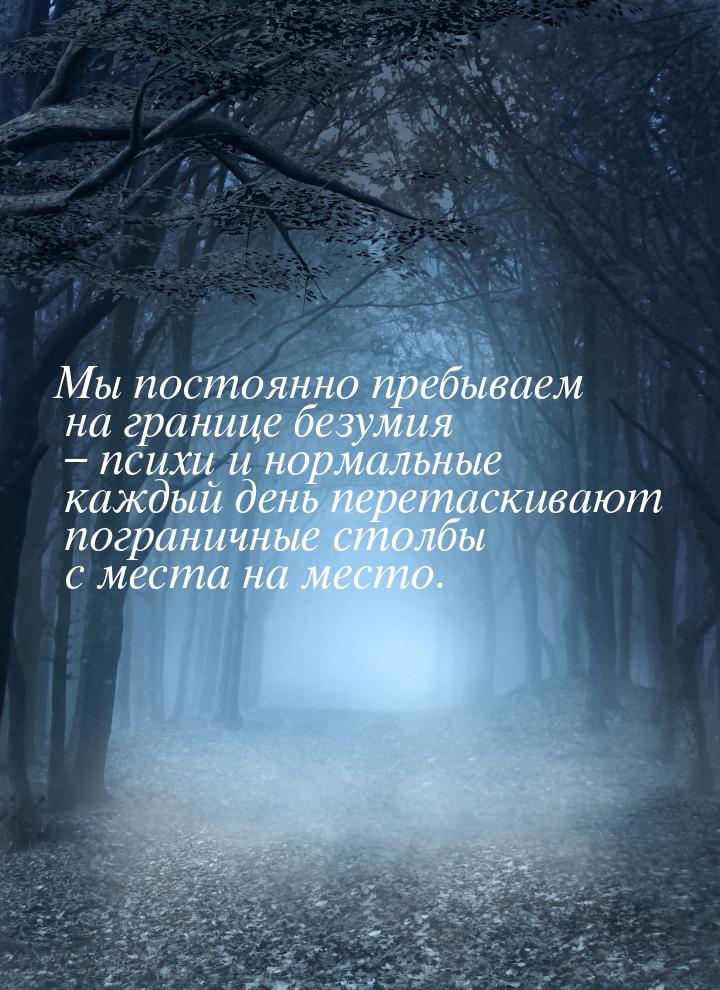 Мы постоянно пребываем на границе безумия – психи и нормальные каждый день перетаскивают п