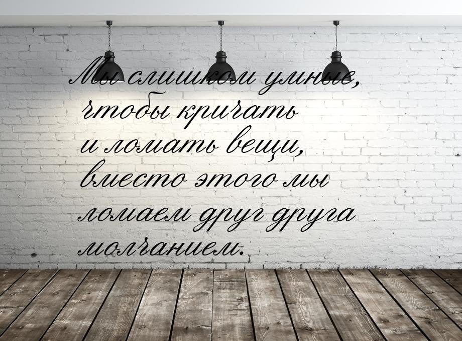 Мы слишком умные, чтобы кричать и ломать вещи, вместо этого мы ломаем друг друга молчанием