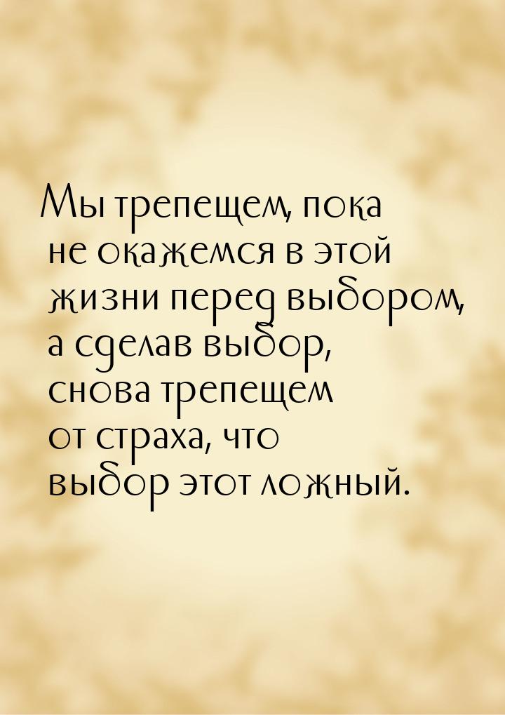 Мы трепещем, пока не окажемся в этой жизни перед выбором, а сделав выбор, снова трепещем о