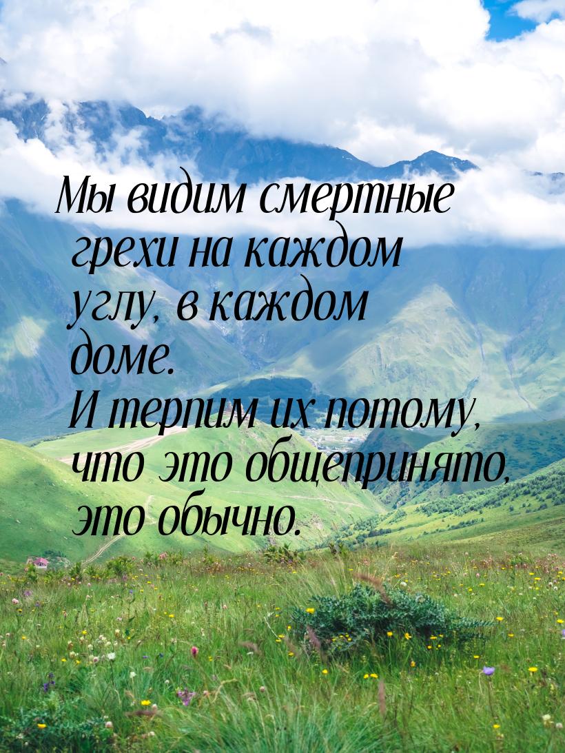 Мы видим смертные грехи на каждом углу, в каждом доме. И терпим их потому, что это общепри