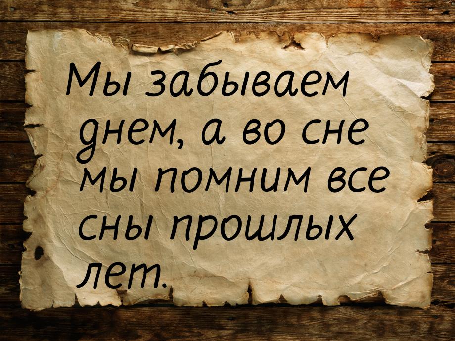 Мы забываем днем, а во сне мы помним все сны прошлых лет.