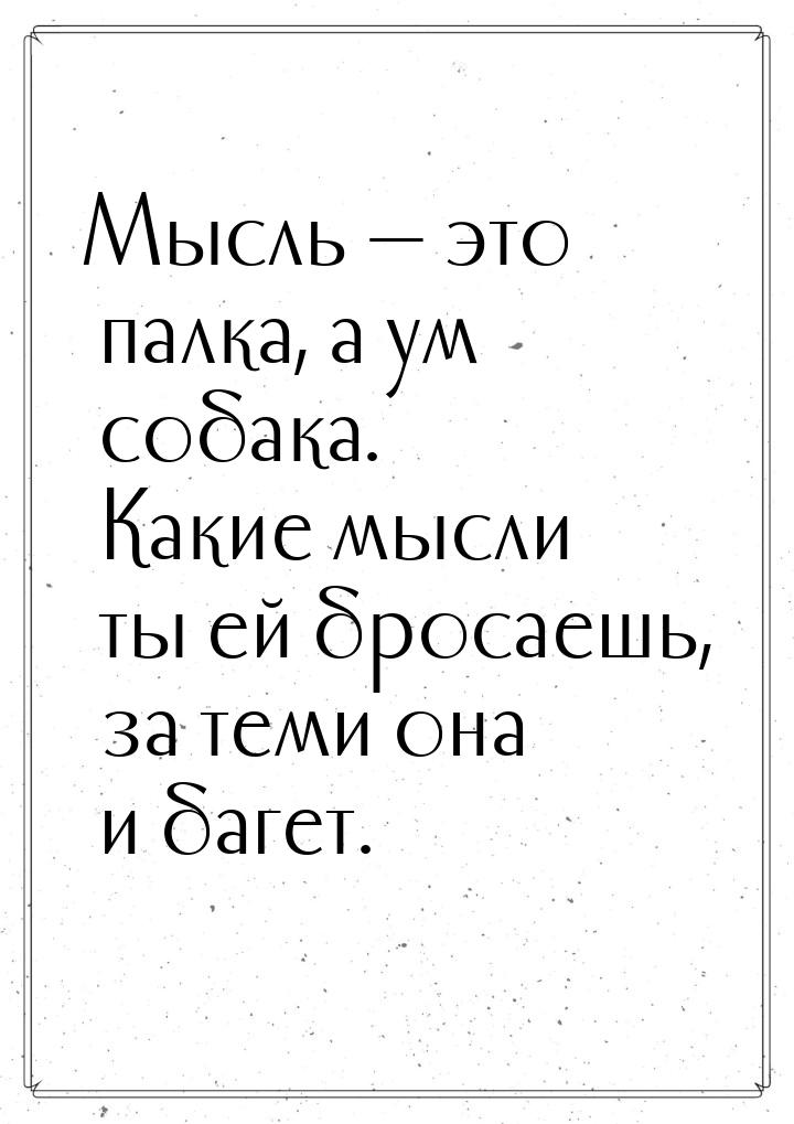 Мысль — это палка, а ум собака. Какие мысли ты ей бросаешь, за теми она и багет.