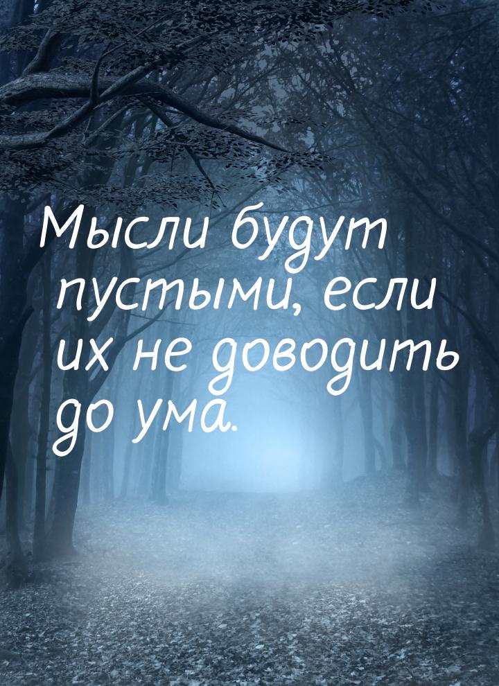 Мысли будут пустыми, если их не доводить до ума.