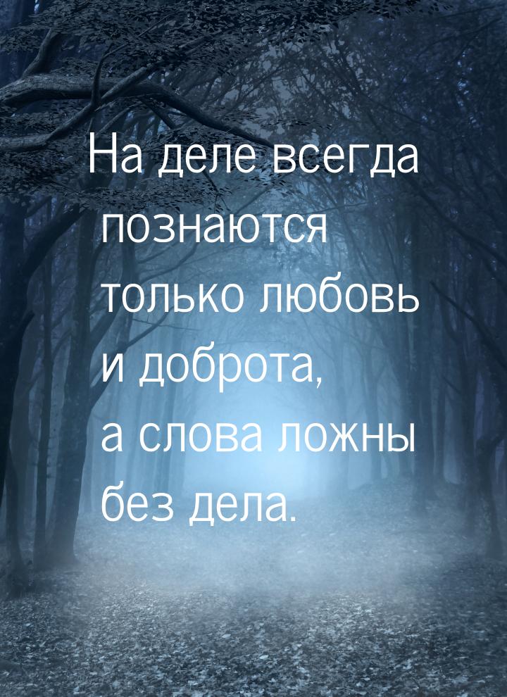 На деле всегда познаются только любовь и доброта, а слова ложны без дела.