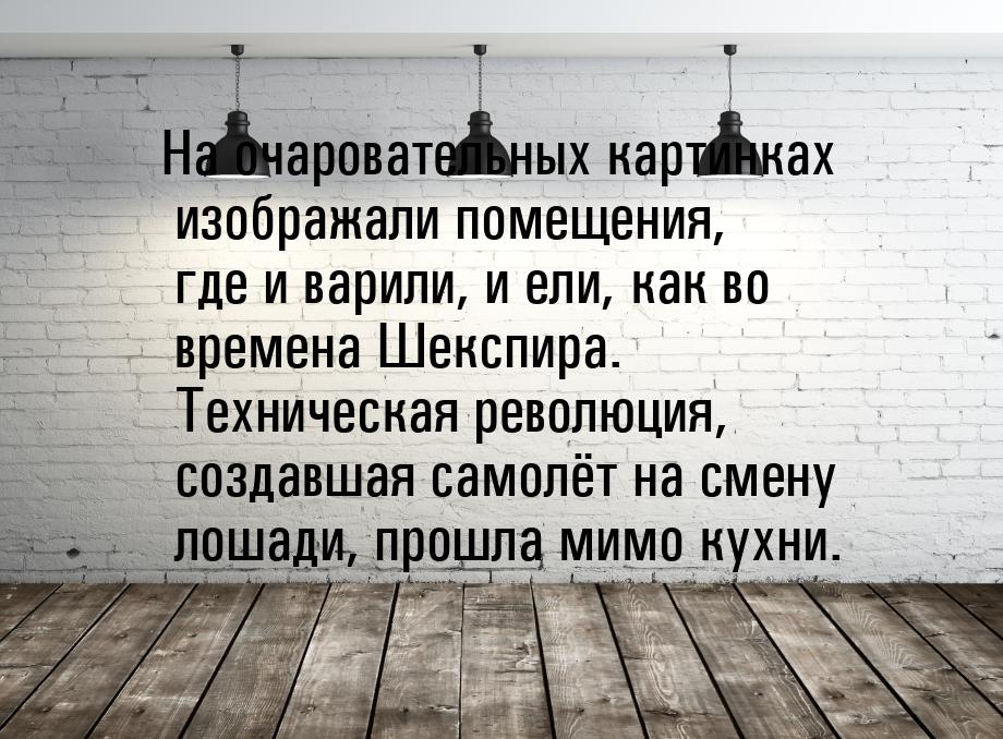 На очаровательных картинках изображали помещения, где и варили, и ели, как во времена Шекс