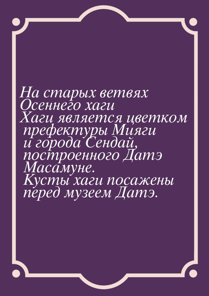 На старых ветвях Осеннего хаги Хаги является цветком префектуры Мияги и города Сендай, пос