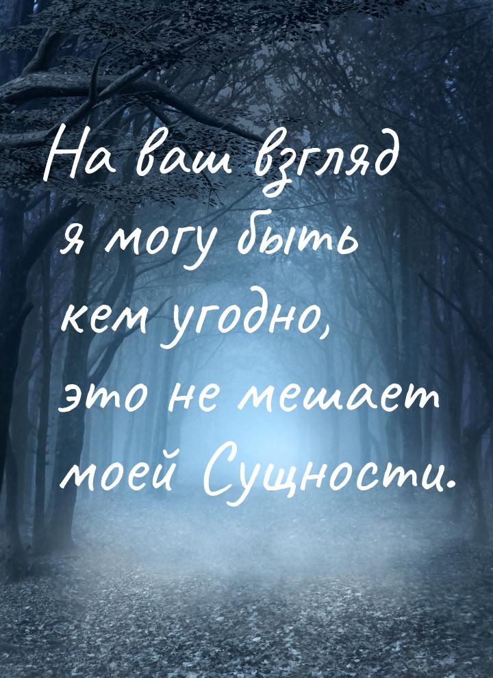 На ваш взгляд я могу быть кем угодно, это не мешает моей Сущности.