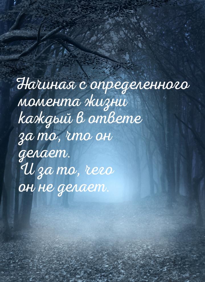 Начиная с определенного момента жизни каждый в ответе за то, что он делает. И за то, чего 