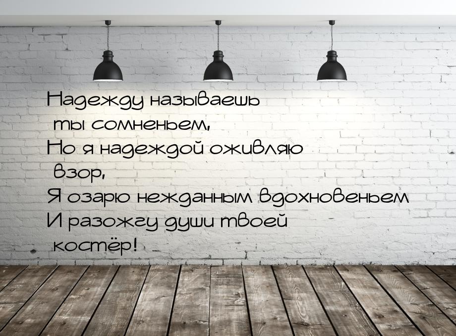 Надежду называешь ты сомненьем, Но я надеждой оживляю взор, Я озарю нежданным вдохновеньем