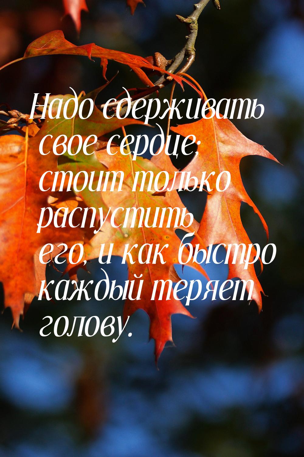 Надо сдерживать свое сердце; стоит только распустить его, и как быстро каждый теряет голов