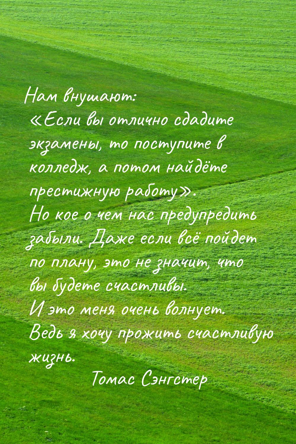 Нам внушают: Если вы отлично сдадите экзамены, то поступите в колледж, а потом найд