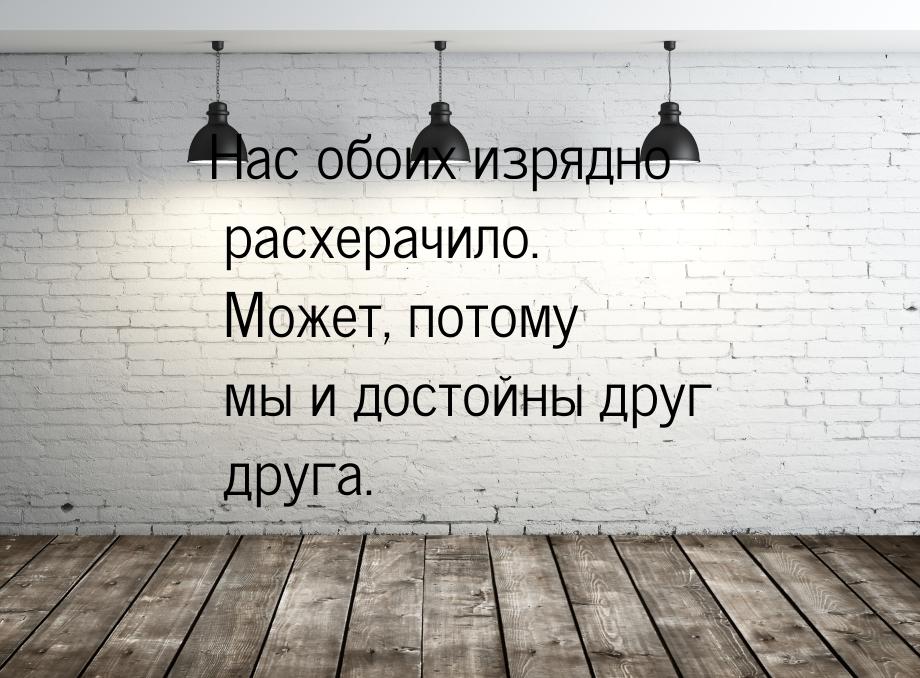 Нас обоих изрядно расхерачило. Может, потому мы и достойны друг друга.