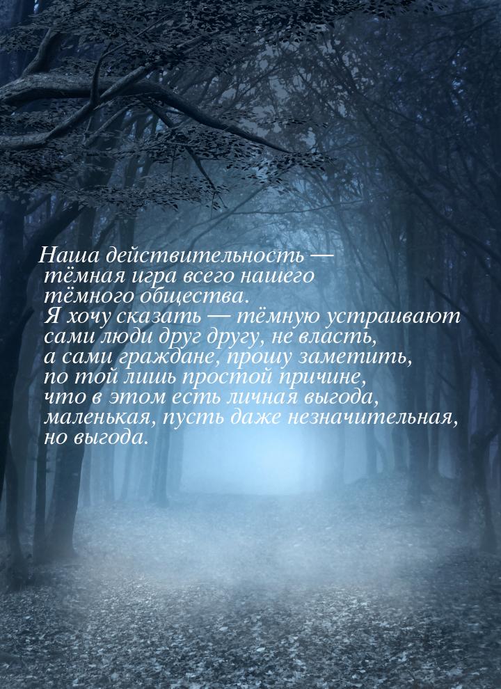 Наша действительность  тёмная игра всего нашего тёмного общества. Я хочу сказать &m