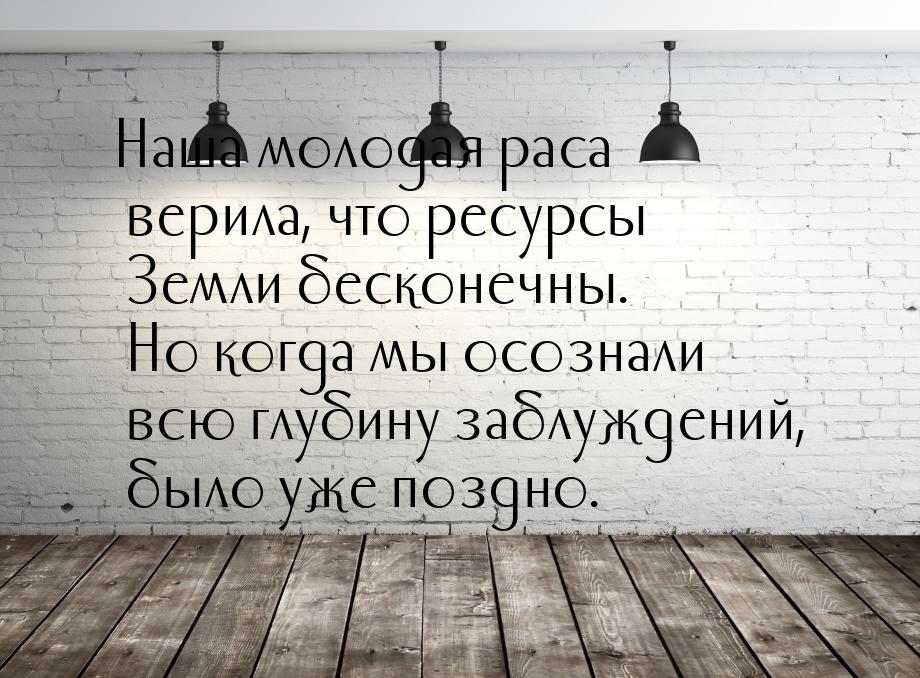 Наша молодая раса верила, что ресурсы Земли бесконечны. Но когда мы осознали всю глубину з