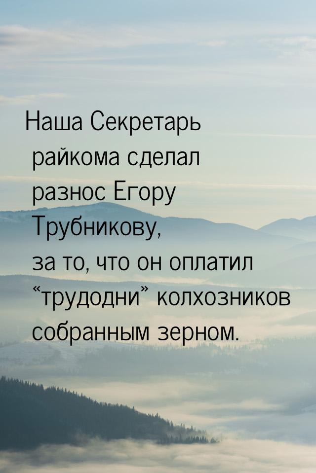 Наша Секретарь райкома сделал разнос Егору Трубникову, за то, что он оплатил «трудодни» ко