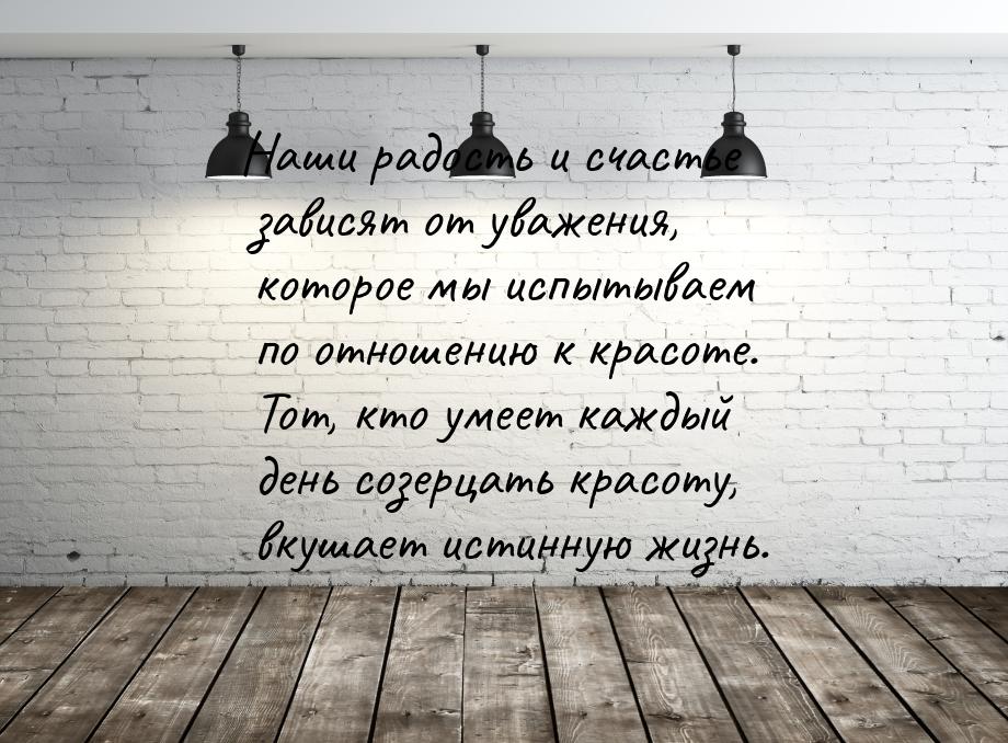 Наши радость и счастье зависят от уважения, которое мы испытываем по отношению к красоте. 