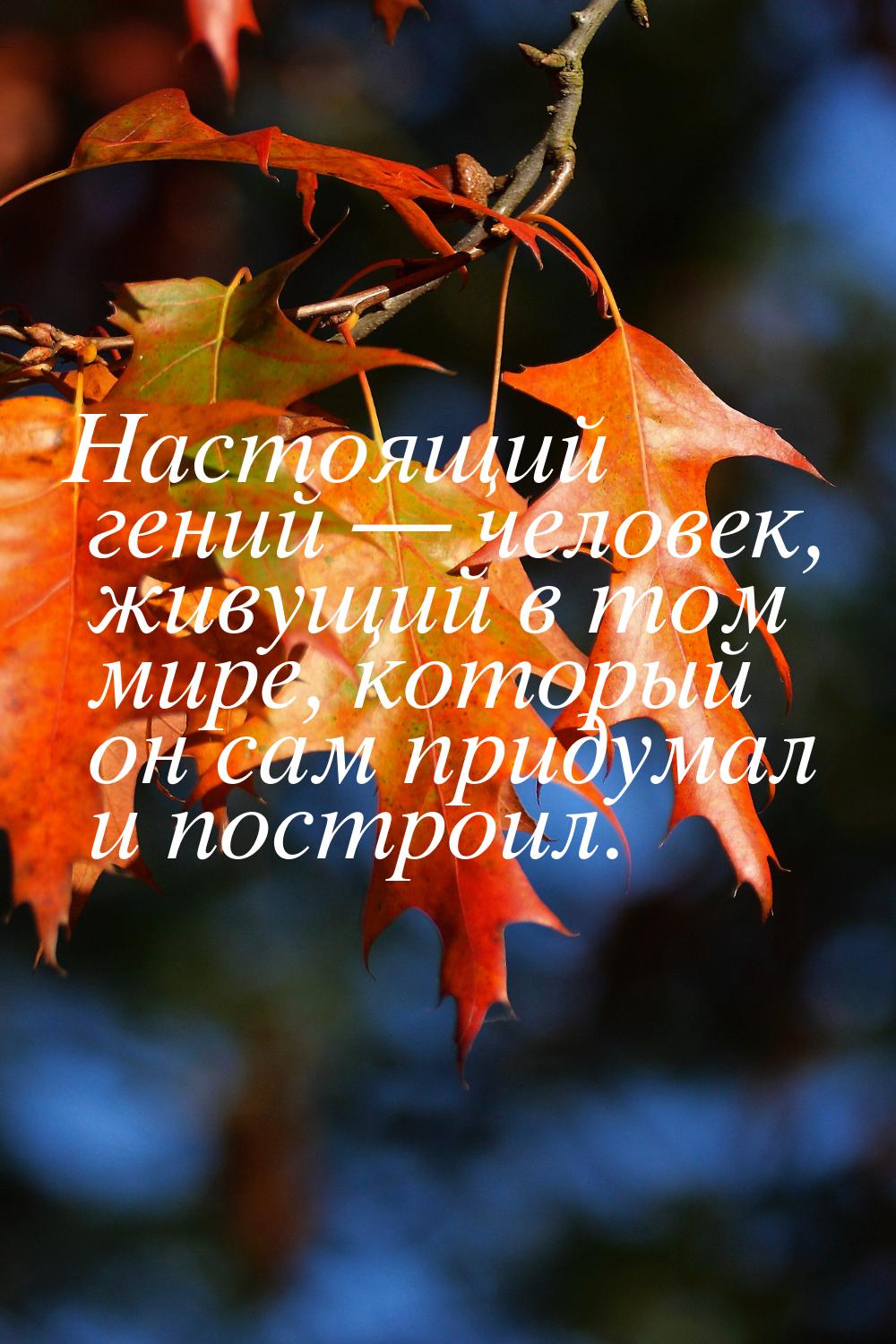 Настоящий гений  человек, живущий в том мире, который он сам придумал и построил.