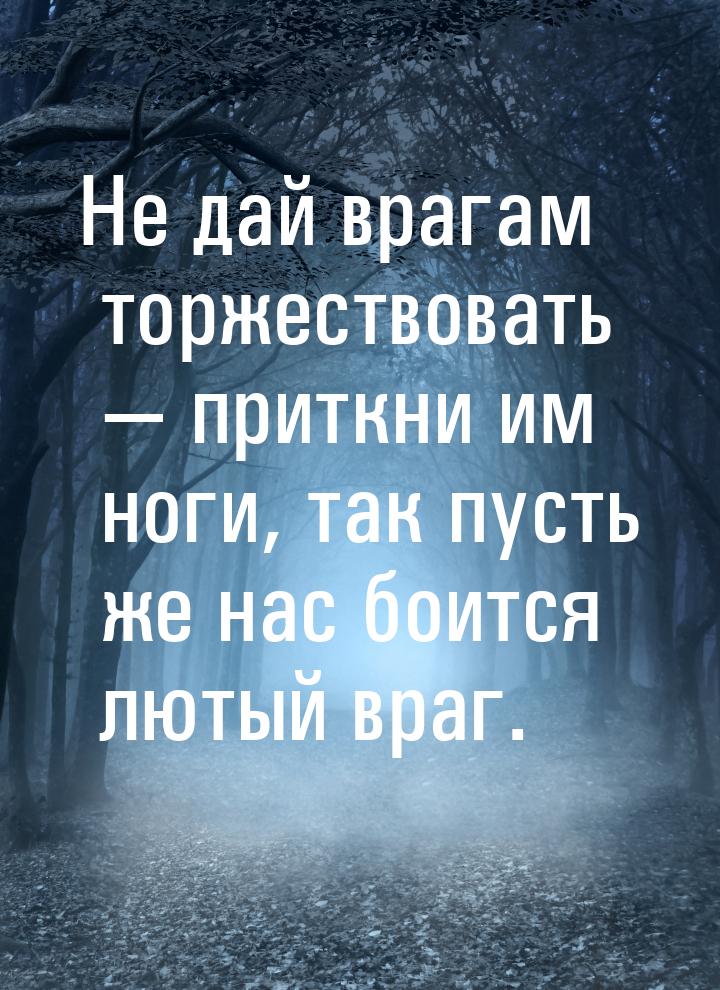 Не дай врагам торжествовать  приткни им ноги, так пусть же нас боится лютый враг.