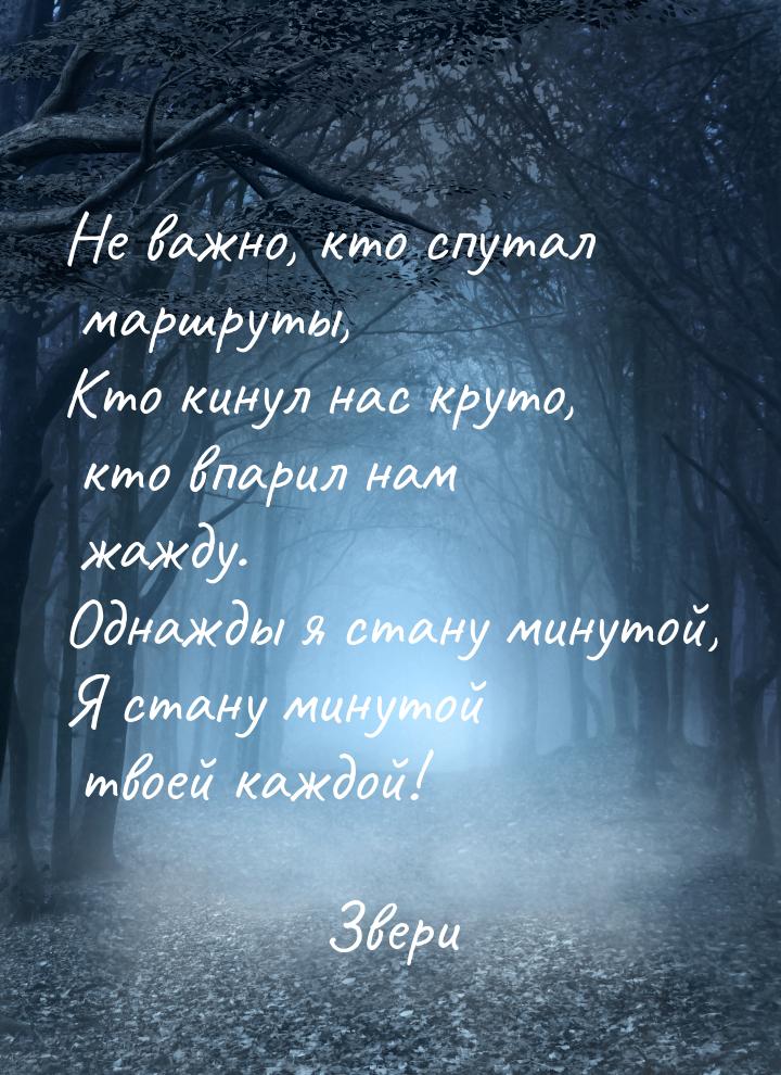 Не важно, кто спутал маршруты, Кто кинул нас круто, кто впарил нам жажду. Однажды я стану 