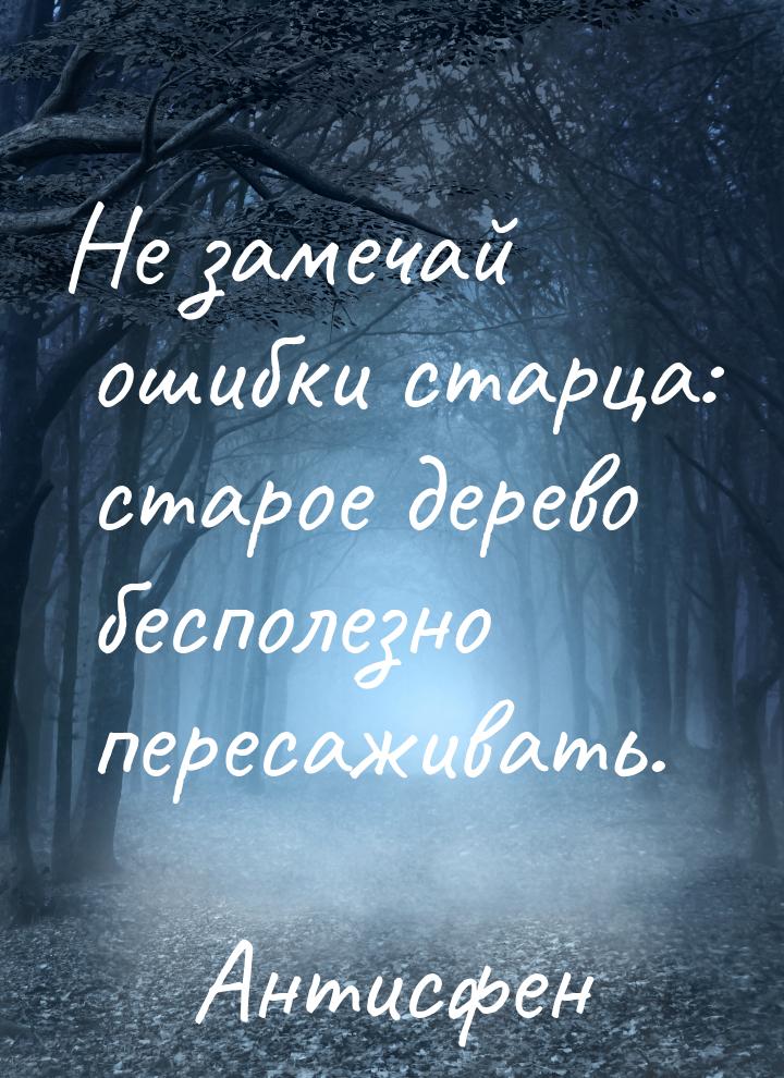 Не замечай ошибки старца: старое дерево бесполезно пересаживать.