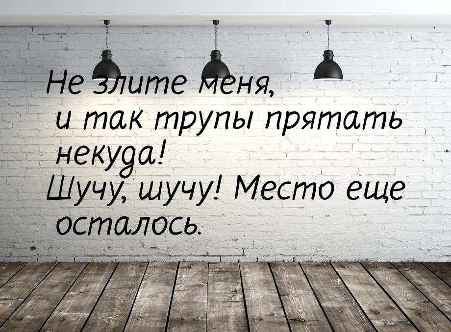 Не злите меня, и так трупы прятать некуда! Шучу, шучу! Место еще осталось.