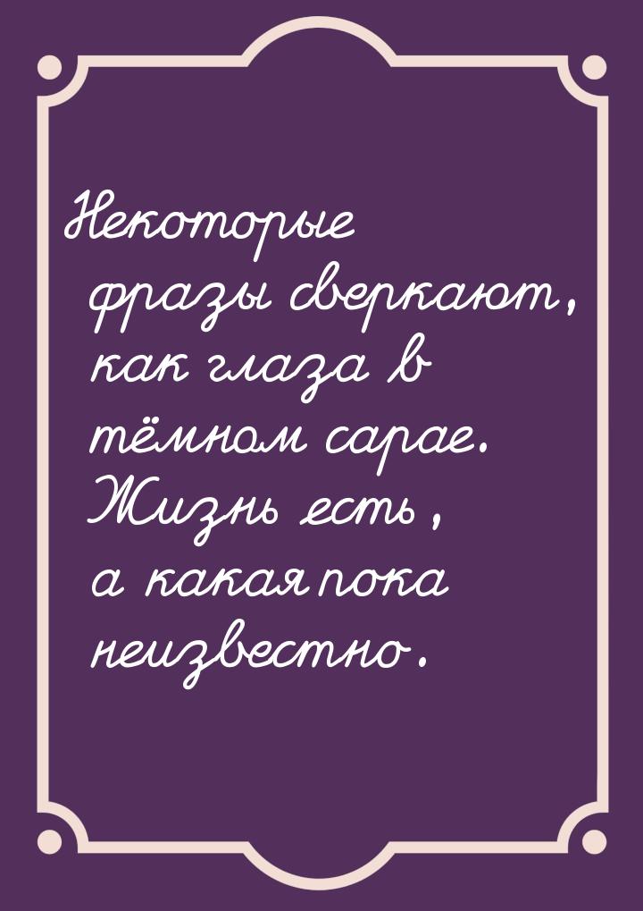 Некоторые фразы сверкают, как глаза в тёмном сарае. Жизнь есть, а какая пока неизвестно.