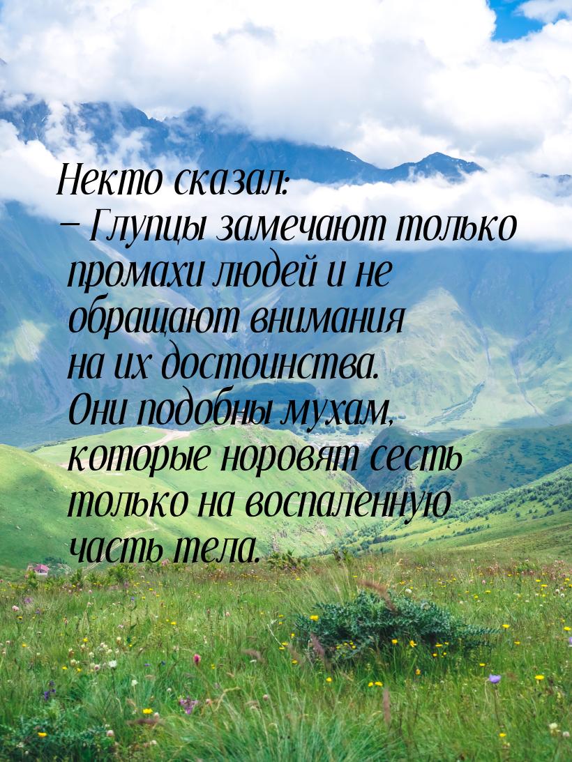 Некто сказал: — Глупцы замечают только промахи людей и не обращают внимания на их достоинс