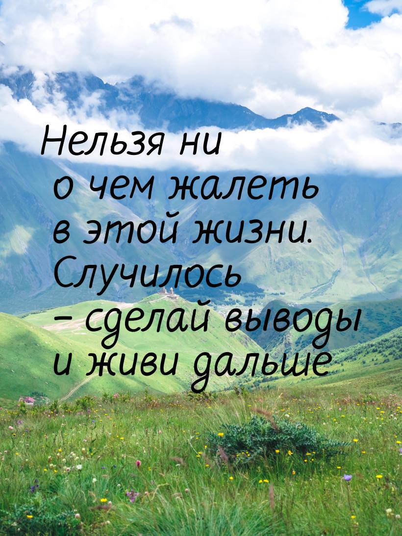 Нельзя ни о чем жалеть в этой жизни. Случилось – сделай выводы и живи дальше