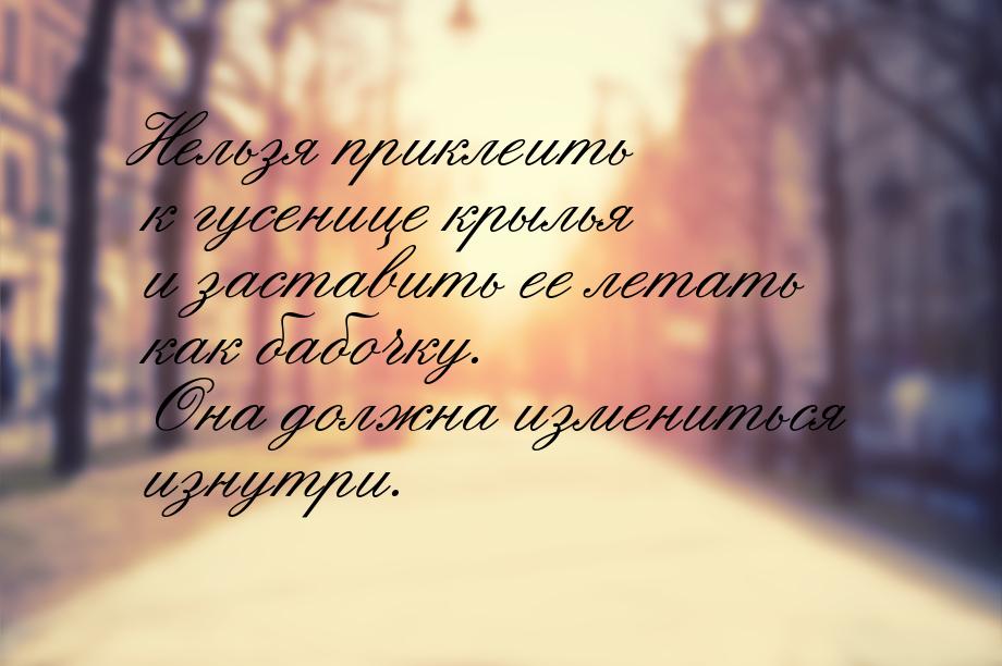 Нельзя приклеить к гусенице крылья и заставить ее летать как бабочку. Она должна изменитьс