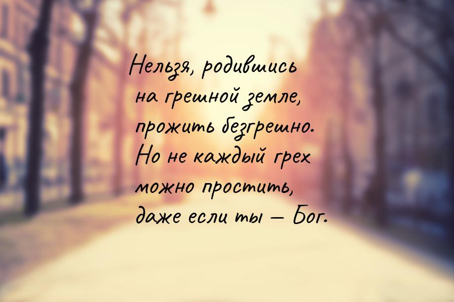 Нельзя, родившись на грешной земле, прожить безгрешно. Но не каждый грех можно простить, д