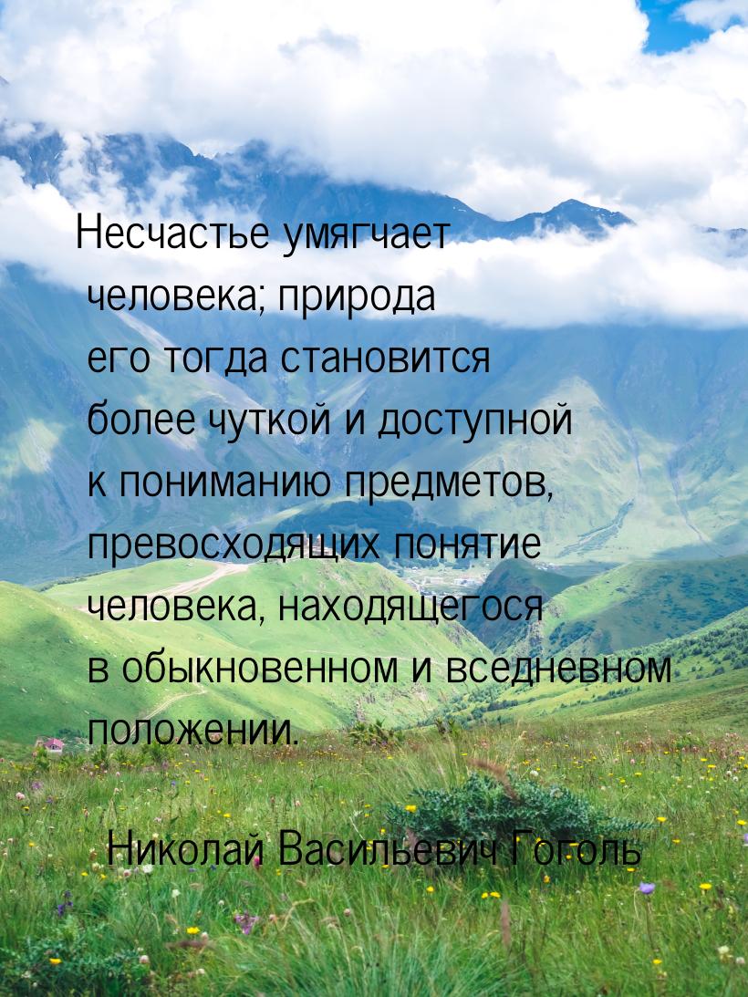 Несчастье умягчает человека; природа его тогда становится более чуткой и доступной к поним