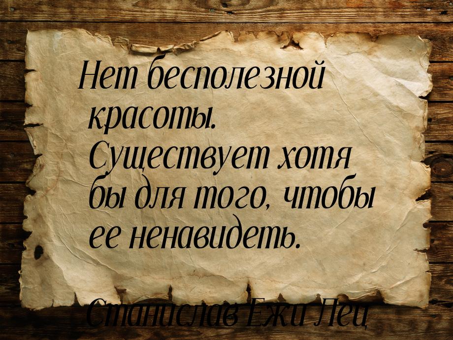 Нет бесполезной красоты. Существует хотя бы для того, чтобы ее ненавидеть.