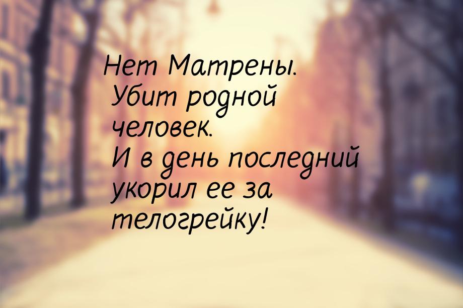 Нет Матрены. Убит родной человек. И в день последний укорил ее за телогрейку!