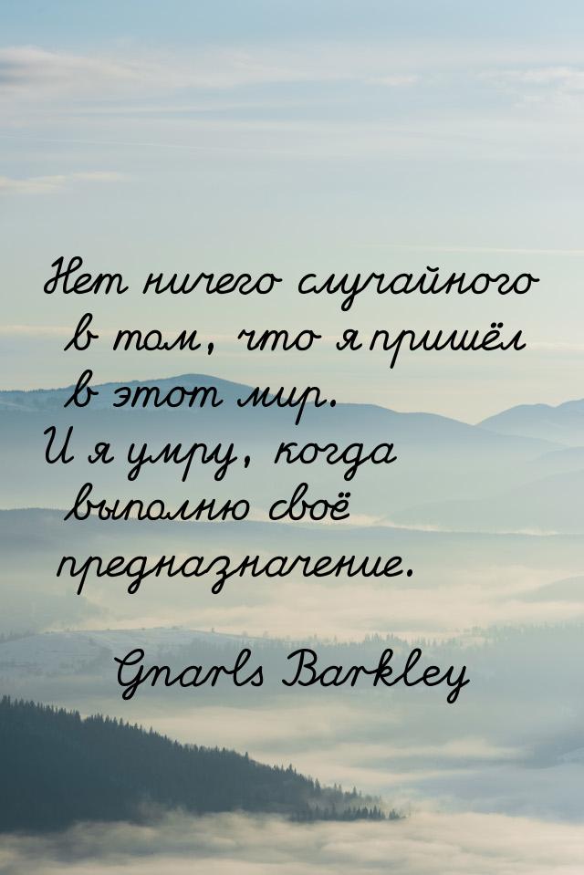 Нет ничего случайного в том, что я пришёл в этот мир. И я умру, когда выполню своё предназ