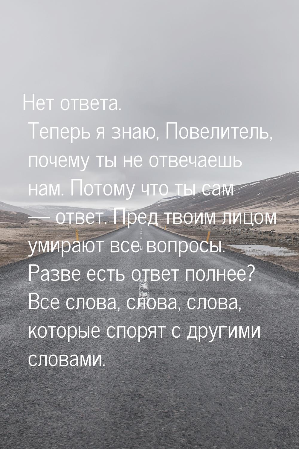 Нет ответа. Теперь я знаю, Повелитель, почему ты не отвечаешь нам. Потому что ты сам &mdas