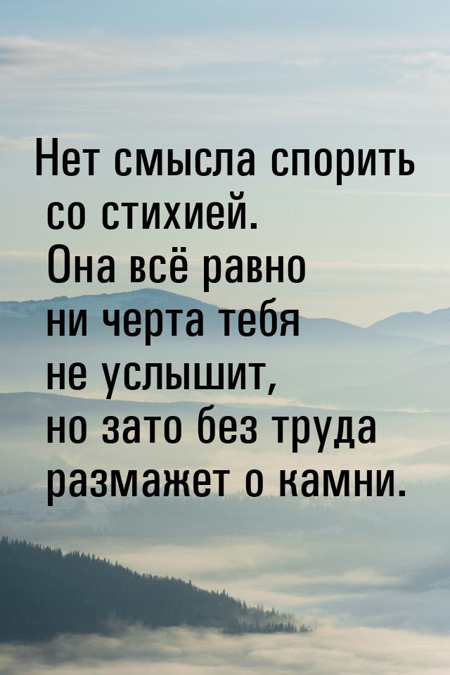 Нет смысла спорить со стихией. Она всё равно ни черта тебя не услышит, но зато без труда р