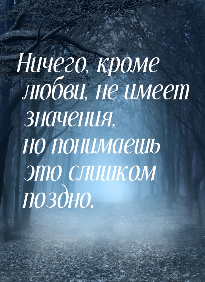 Ничего, кроме любви, не имеет значения, но понимаешь это слишком поздно.