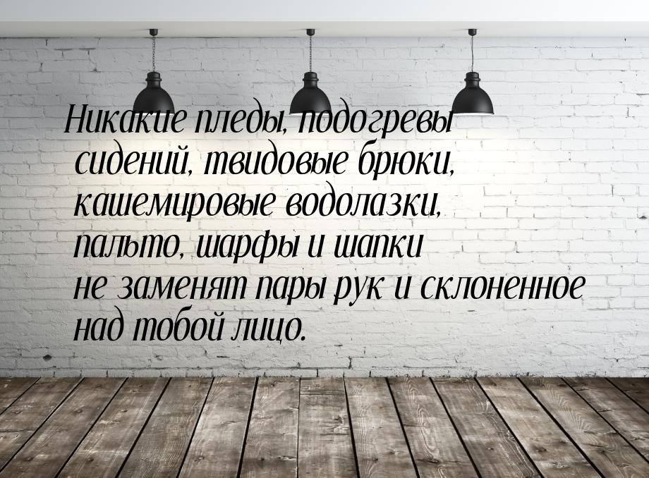 Никакие пледы, подогревы сидений, твидовые брюки, кашемировые водолазки, пальто, шарфы и ш