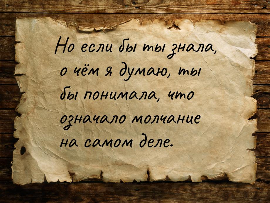 Но если бы ты знала, о чём я думаю, ты бы понимала, что означало молчание на самом деле.