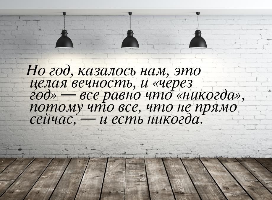 Но год, казалось нам, это целая вечность, и через год  все равно что 