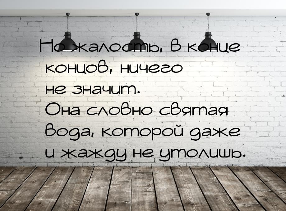 Но жалость, в конце концов, ничего не значит. Она словно святая вода, которой даже и жажду