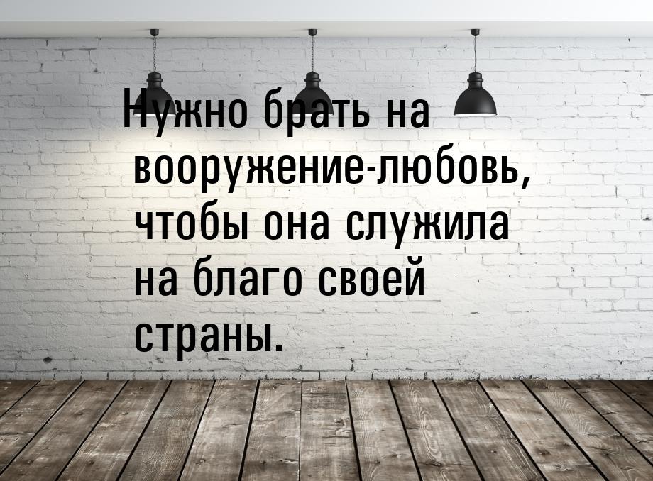 Нужно брать на вооружение-любовь, чтобы она служила на благо своей страны.