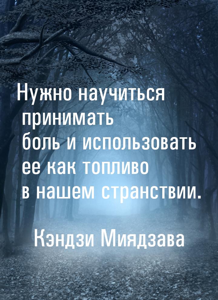 Нужно научиться принимать боль и использовать ее как топливо в нашем странствии.