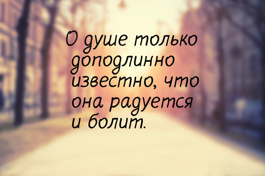 О душе только доподлинно известно, что она радуется и болит.